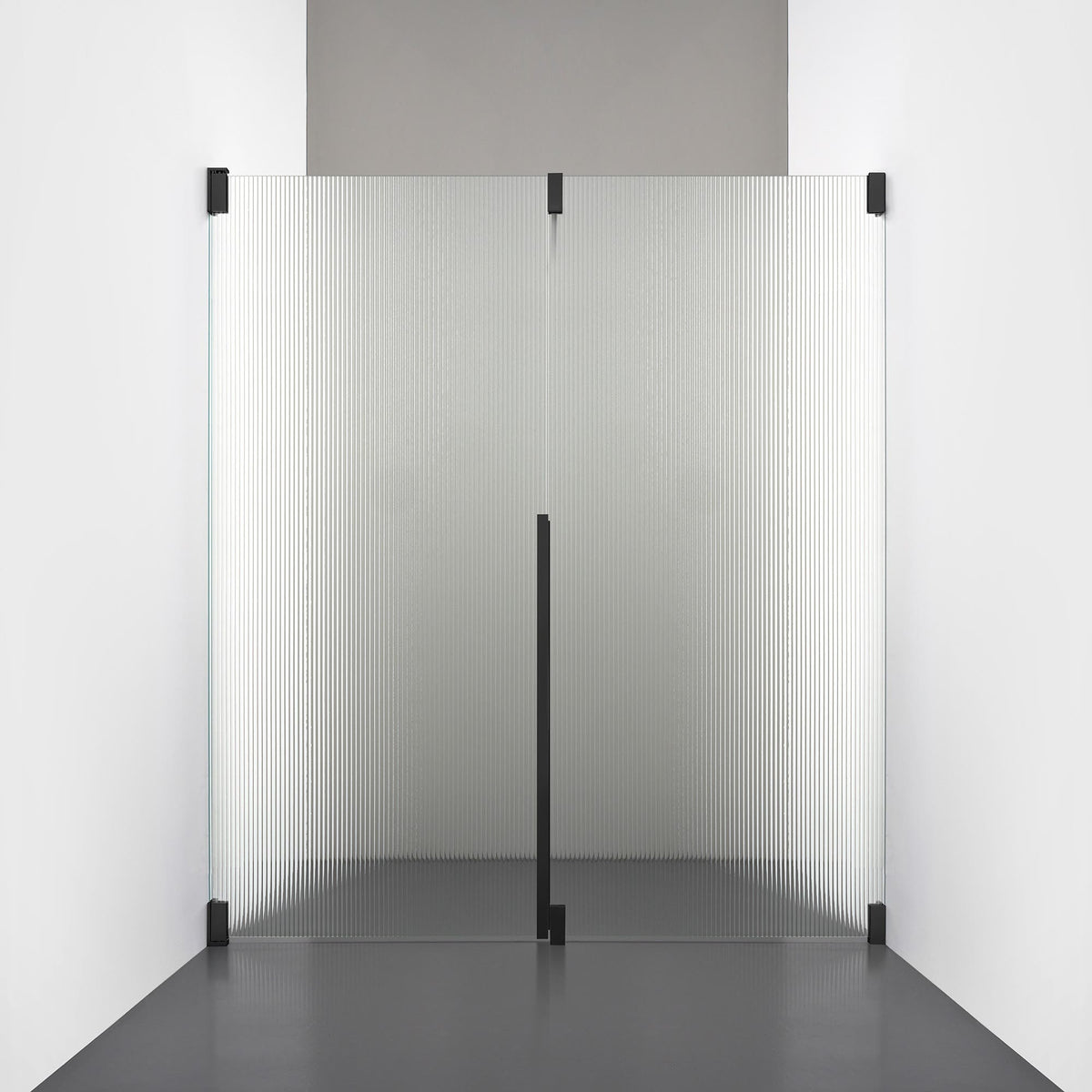 ROOH R2 Duschnisch Dörr+Vägg, Räfflat glas, Matte black, Vänster 