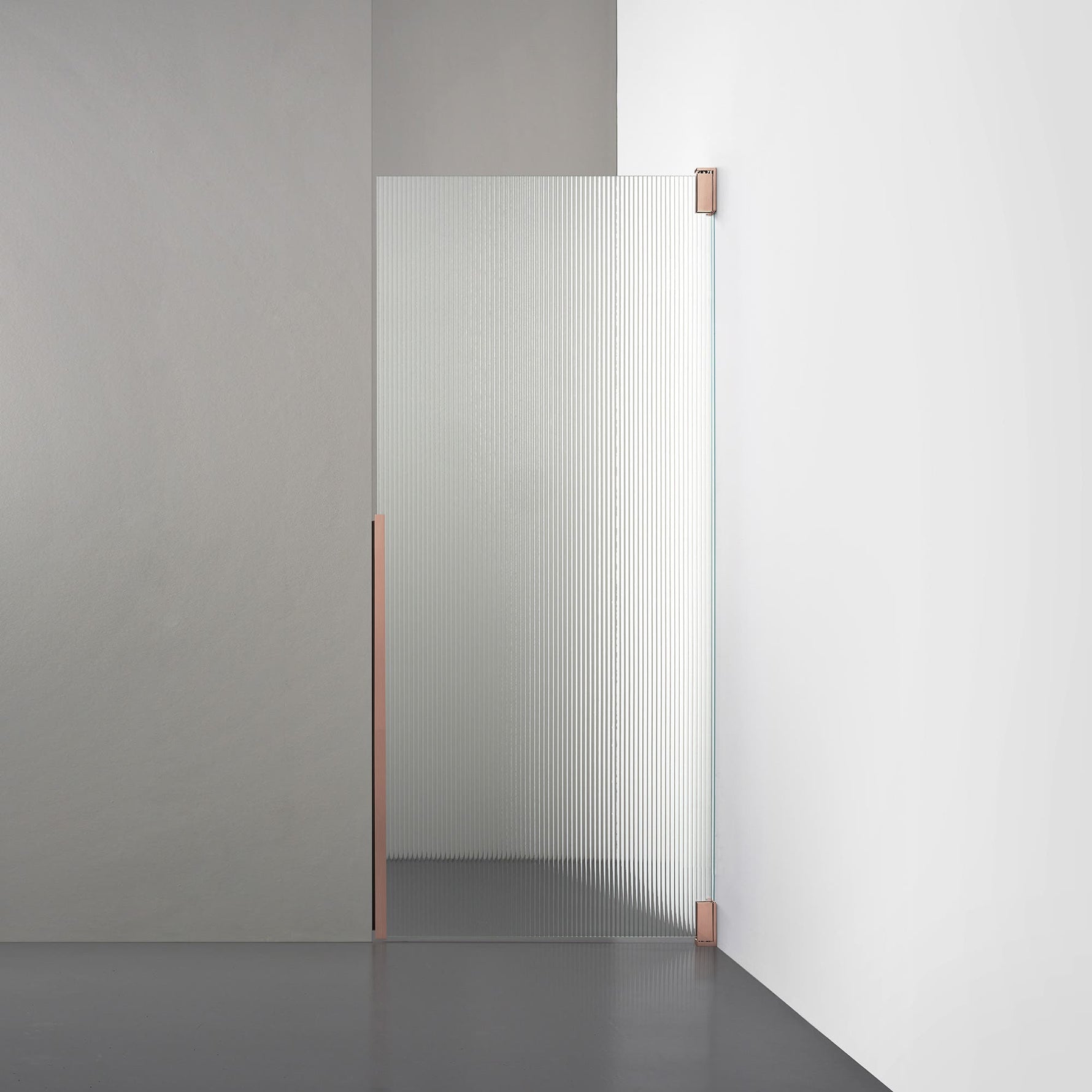 ROOH R2 Duschnisch Dörr, Räfflat glas, Copper, Höger 