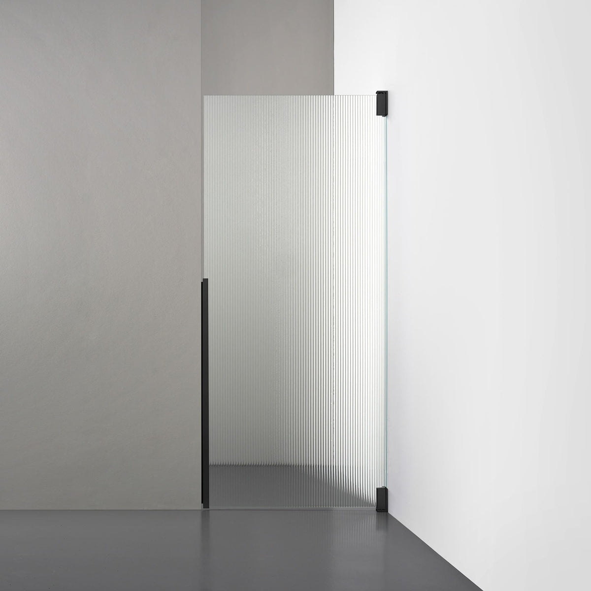 ROOH R2 Duschnisch Dörr, Räfflat glas, Matte black, Höger måttbeställd 
