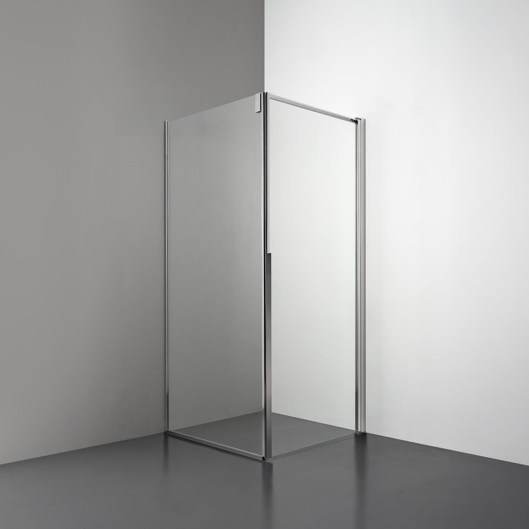 ROOH R3 Duschhörna Dörr+Vägg, Klarglas, Polished, Dörr vänster + Fast glas höger måttbeställd 