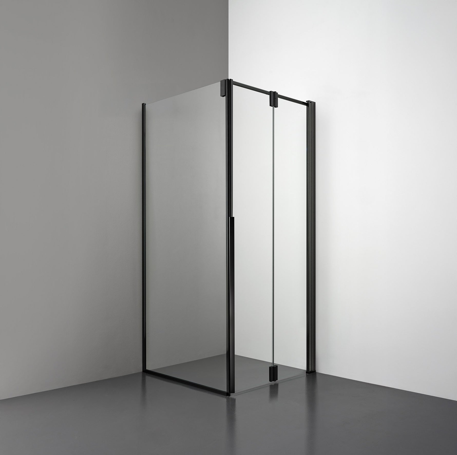 ROOH R3 Duschhörna Vikdörr+Vägg, Klarglas, Matte black, Höger 
