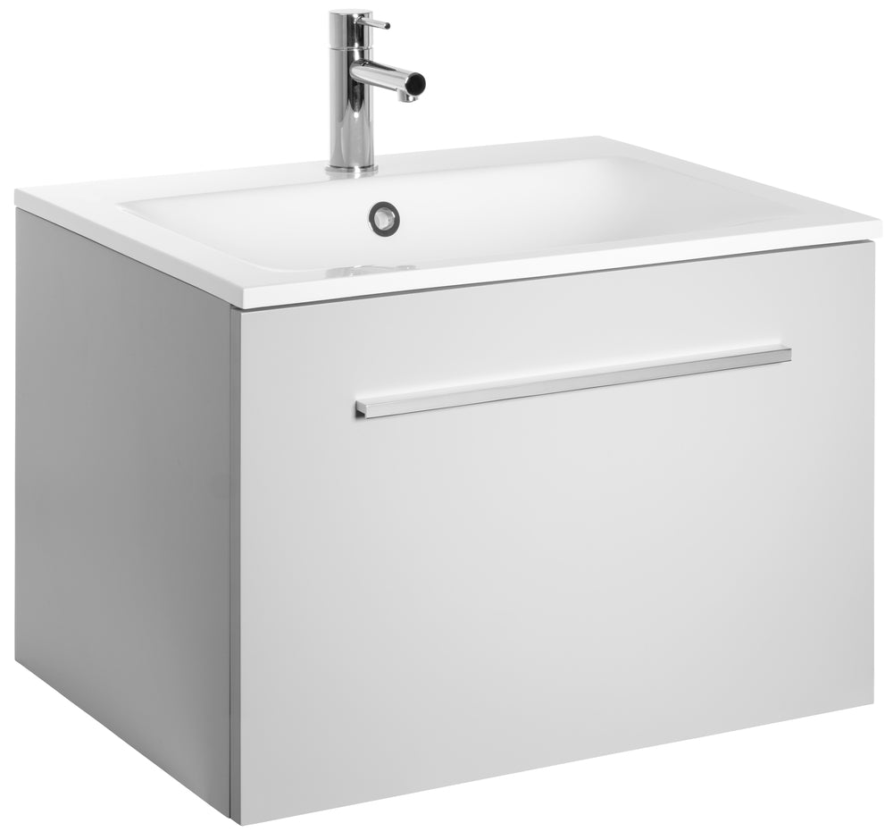 Kommod Alterna Ella Aqua 60 med tvättställ i mineralkomposit, Ljusgrå Matt