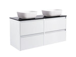 Kommod Alterna Luxor med bänkskiva 120 (dubbelt tvättställ), Vit Matt, Svart bänkskiva, Rektangulärt Vit Matt tvättställ
