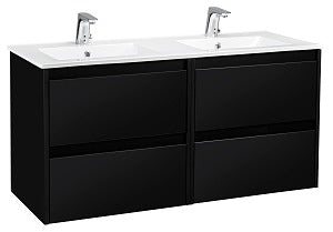 Kommod Alterna Luxor 120 med tvättställ i porslin (dubbelho), Svart Matt