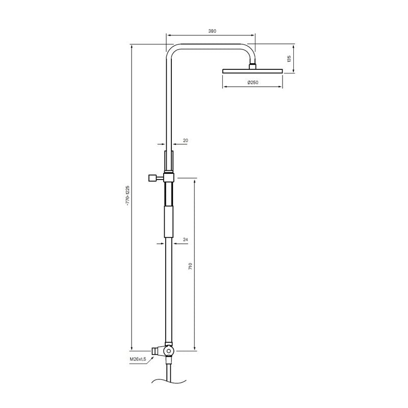Måttritning – Takdusch Tapwell TVM7200-160 mattsvart