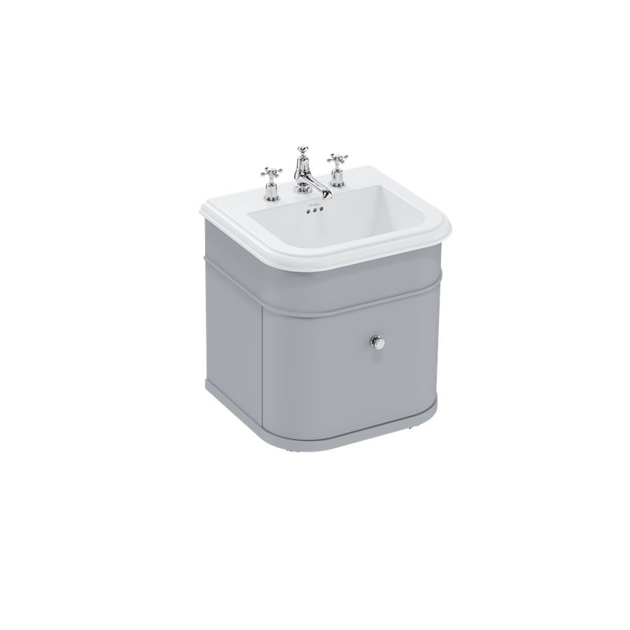 Badrumskommod Burlington Chalfont 55 cm med låda, grå, keramiskt, 3 blandarhål