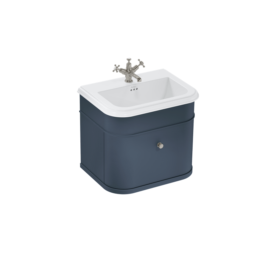 Badrumskommod Burlington Chalfont 65 cm med låda, blå, keramiskt, 1 blandarhål