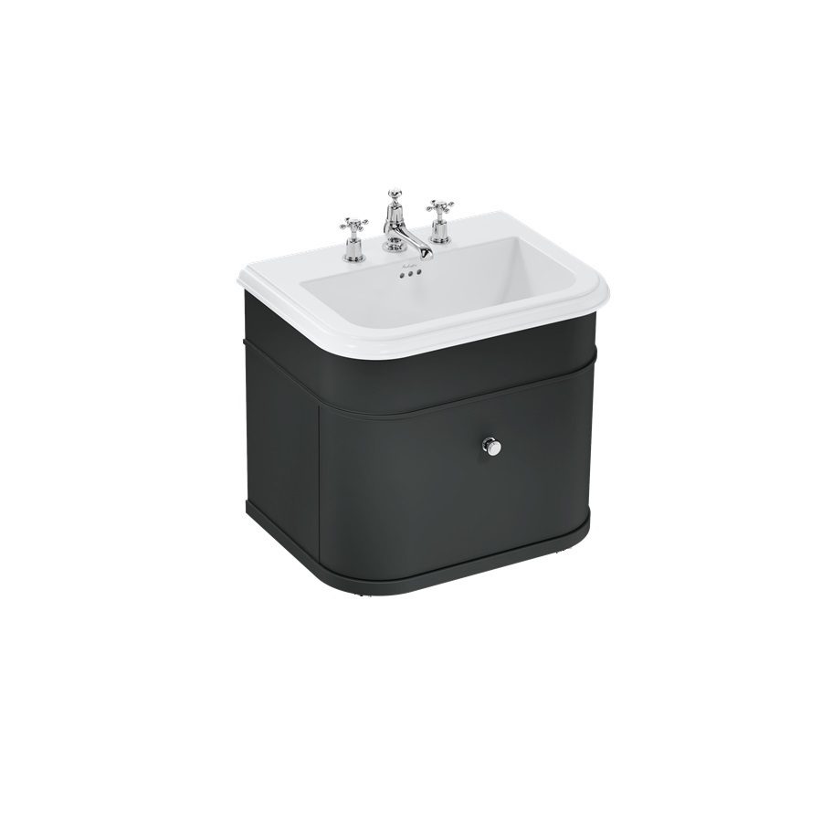 Badrumskommod Burlington Chalfont 65 cm med låda, svart, keramiskt, 3 blandarhål