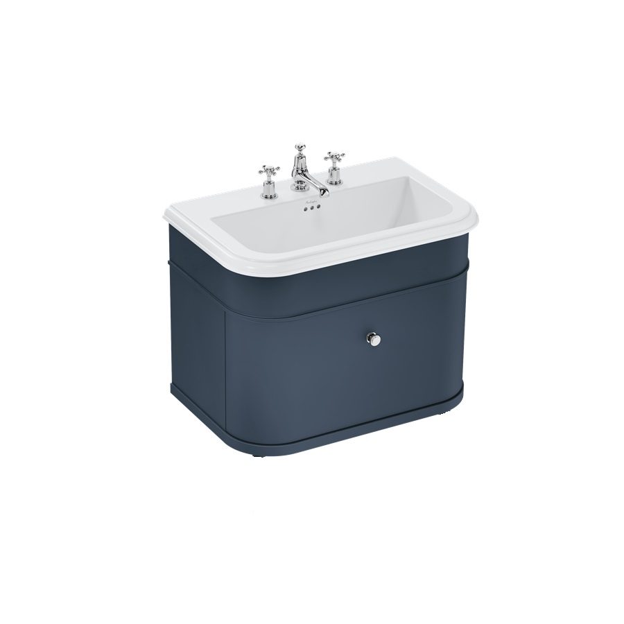 Badrumskommod Burlington Chalfont 75 cm med låda, blå, keramiskt, 3 blandarhål