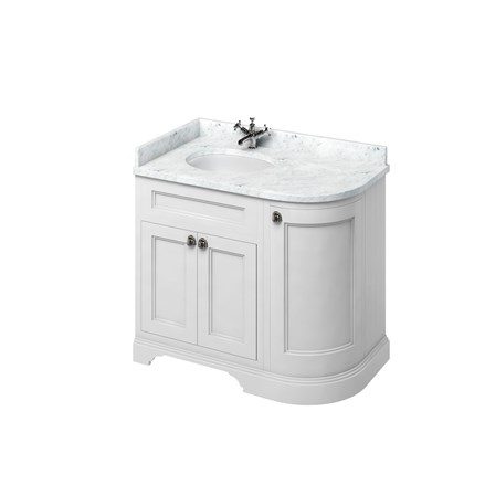 Badrumskommod Burlington Edwardian 100 cm rundad vänsterhängd dörr, matt vit, minerva-skiva carrara vit