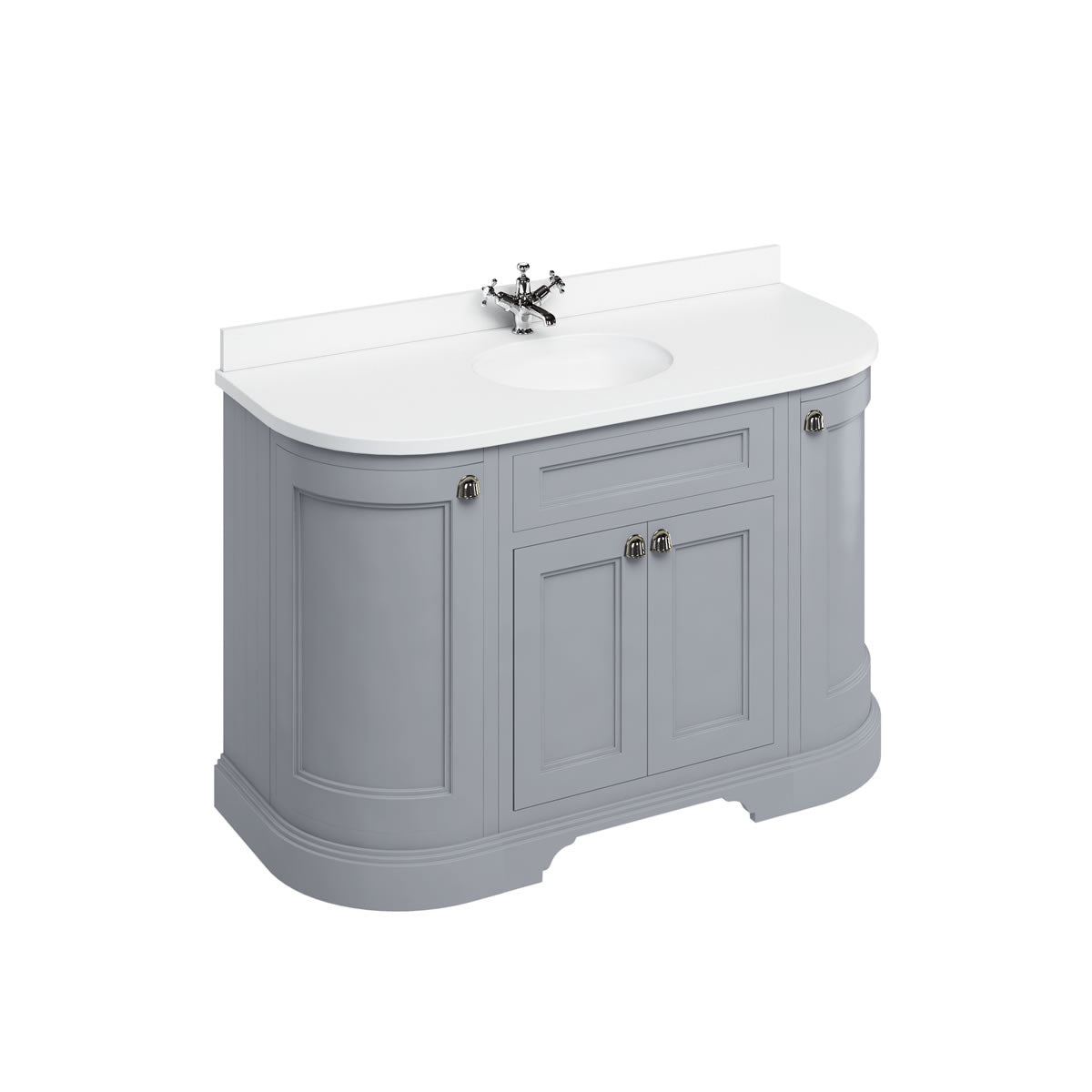 Badrumskommod Burlington Edwardian 134 cm rundad med dörrar, grå, minerva-skiva vit