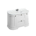 Badrumskommod Burlington Edwardian 134 cm rundad med lådor, matt vit, minerva-skiva carrara vit