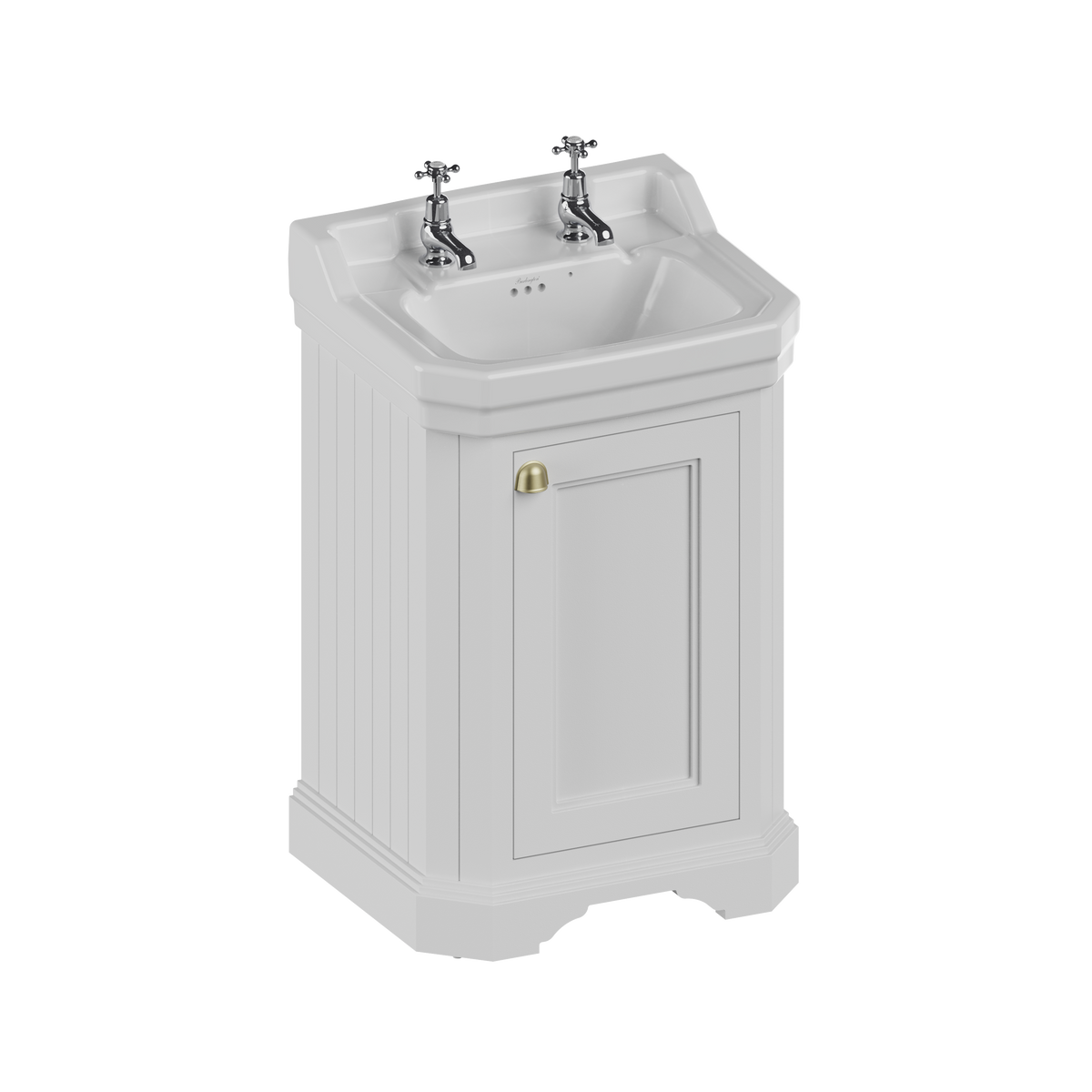Badrumskommod Burlington Edwardian 56 cm med dörr, matt vit, 2 blandarhål