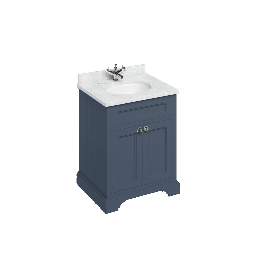 Badrumskommod Burlington Edwardian 65 cm med dörrar, blå, minerva-skiva carrara vit
