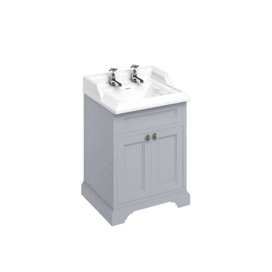 Badrumskommod Burlington Edwardian 65 cm med dörrar, grå, classic 2 blandarhål