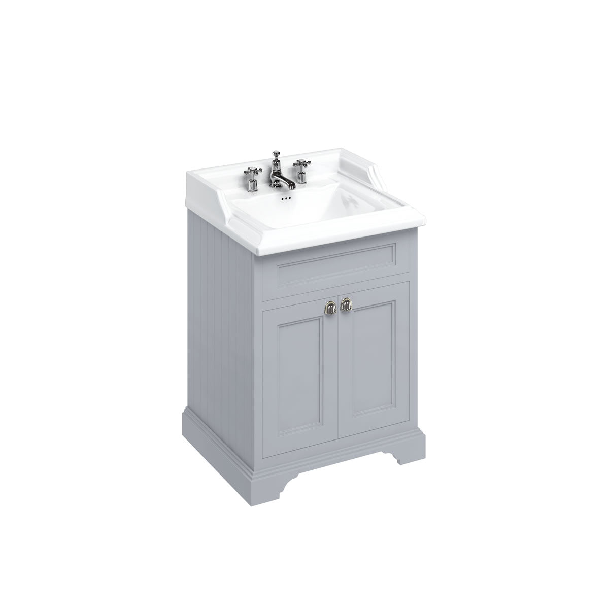 Badrumskommod Burlington Edwardian 65 cm med dörrar, grå, classic 3 blandarhål