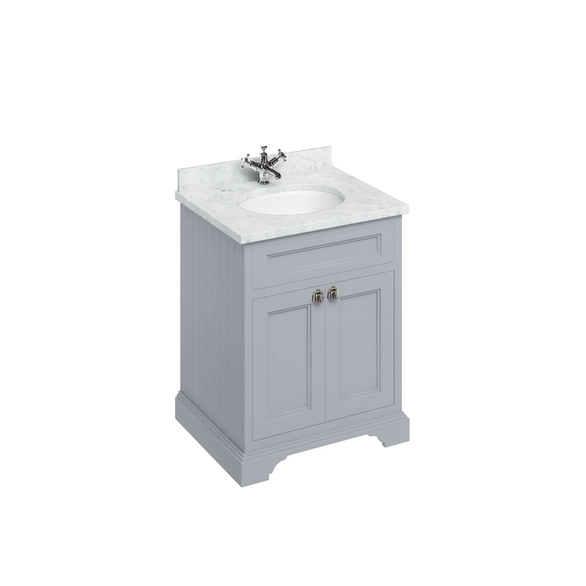 Badrumskommod Burlington Edwardian 65 cm med dörrar, grå, minerva-skiva carrara vit