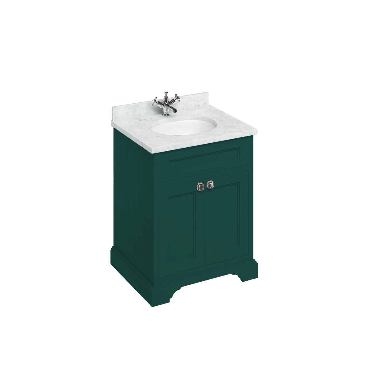 Badrumskommod Burlington Edwardian 65 cm med dörrar, matt grön, minerva-skiva carrara vit