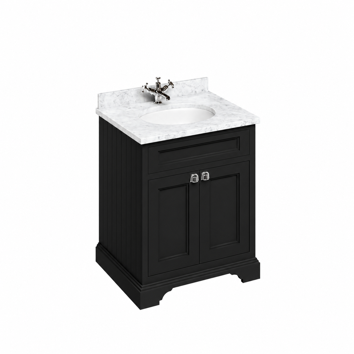 Badrumskommod Burlington Edwardian 65 cm med dörrar, matt svart, minerva-skiva carrara vit
