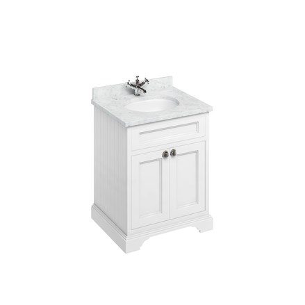 Badrumskommod Burlington Edwardian 65 cm med dörrar, matt vit, minerva-skiva carrara vit