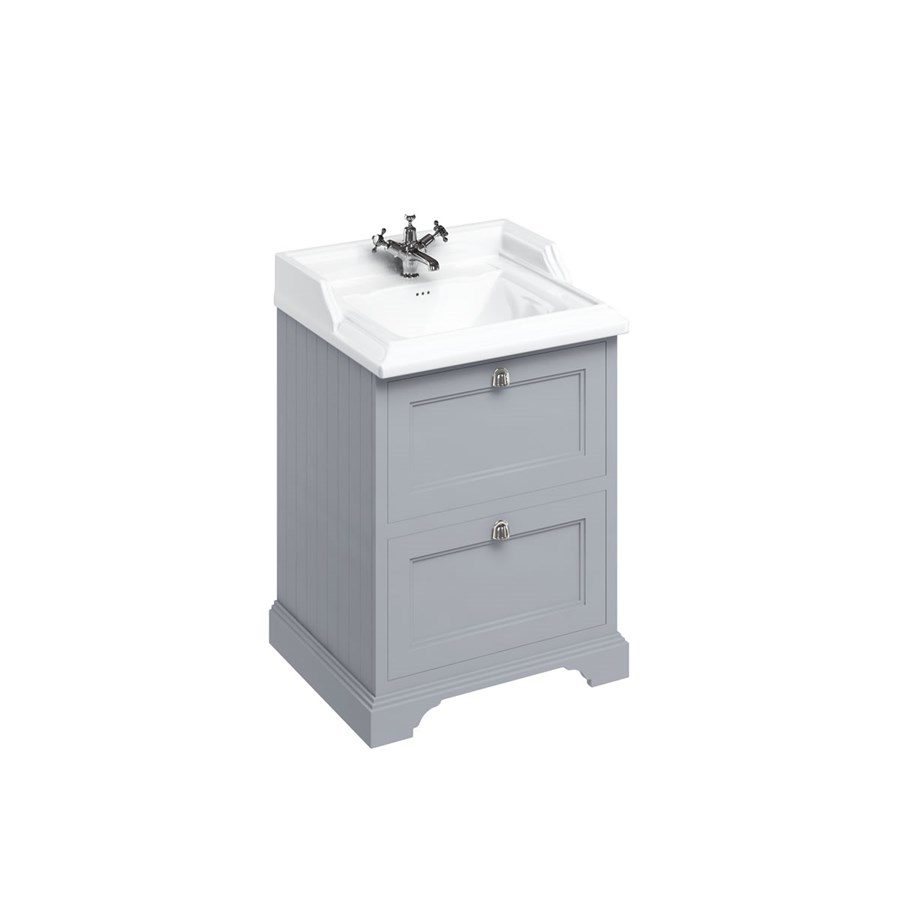 Badrumskommod Burlington Edwardian 65 cm med lådor, grå, classic 1 blandarhål