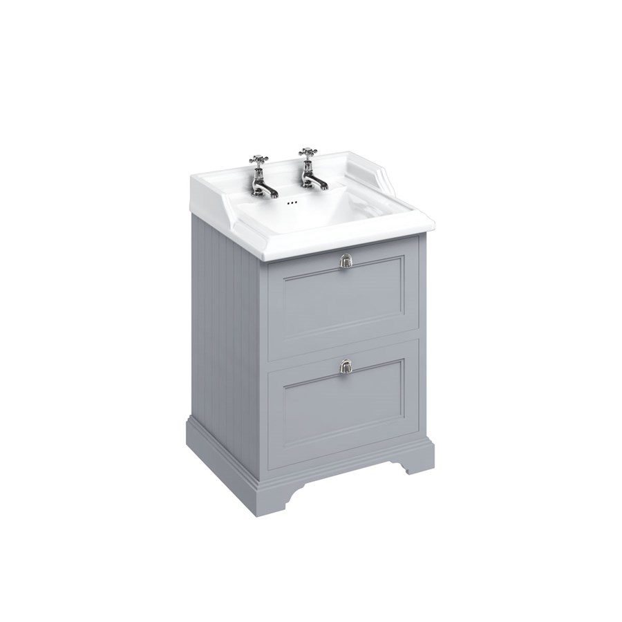 Badrumskommod Burlington Edwardian 65 cm med lådor, grå, classic 2 blandarhål
