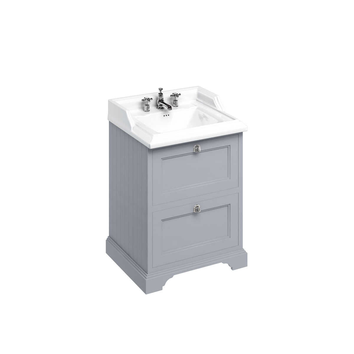 Badrumskommod Burlington Edwardian 65 cm med lådor, grå, classic 3 blandarhål
