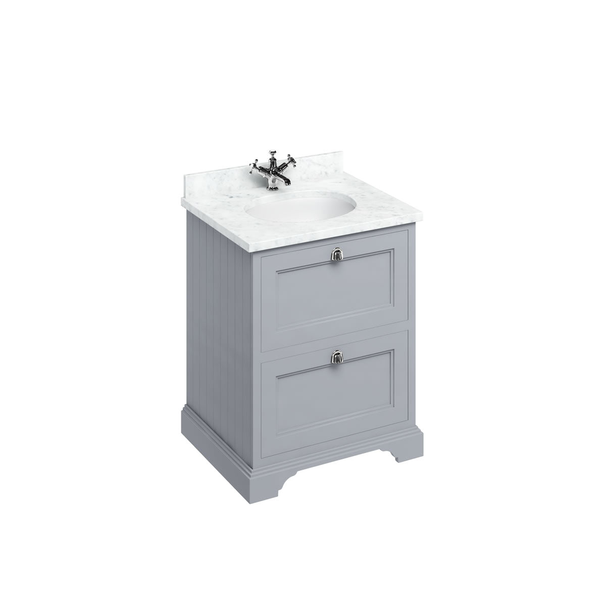 Badrumskommod Burlington Edwardian 65 cm med lådor, grå, minerva-skiva carrara vit