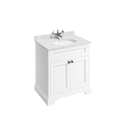 Badrumskommod Burlington Edwardian 75 cm med dörrar och Minerva-skiva, matt vit, minerva-skiva carrara vit