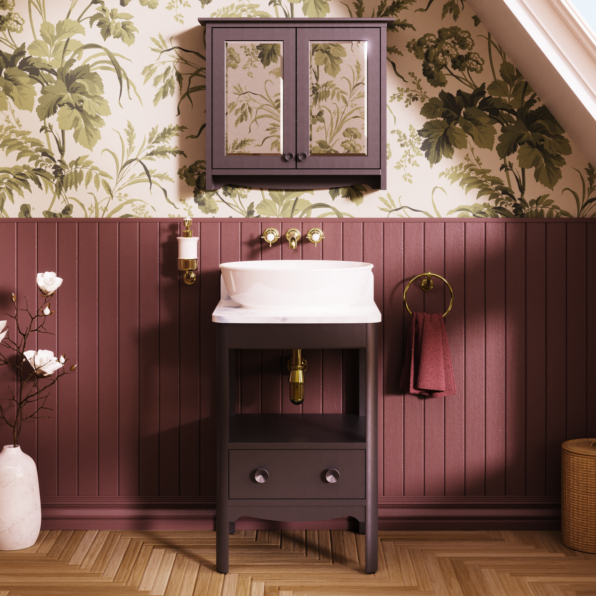 Badrumskommod Burlington Guild 56 cm med bänkskiva, ashbee grå, carrara