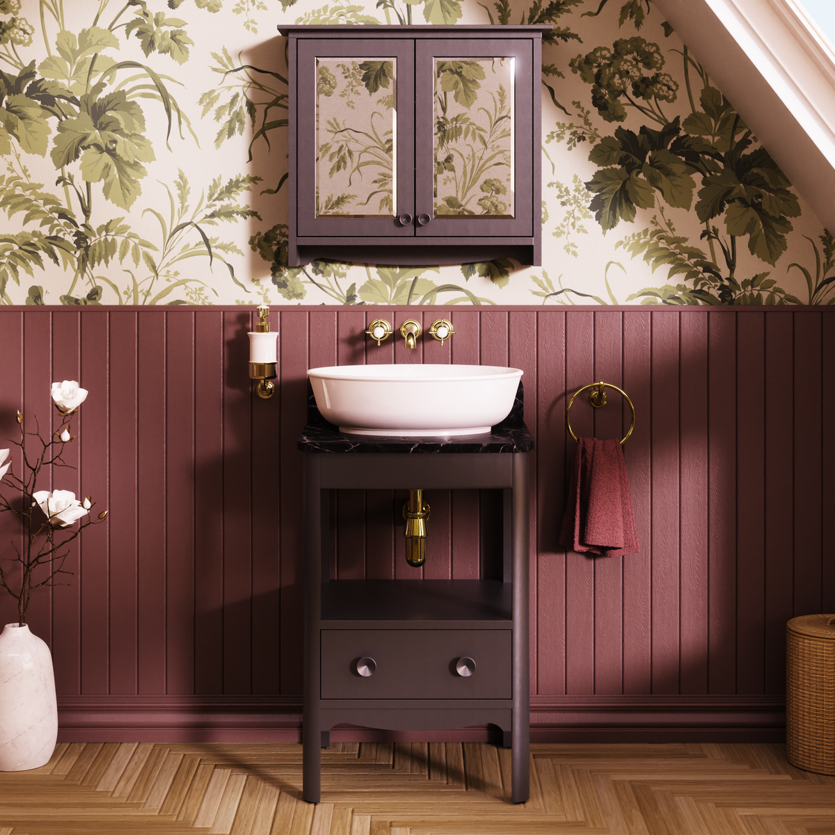 Badrumskommod Burlington Guild 56 cm med bänkskiva, ashbee grå, marquina