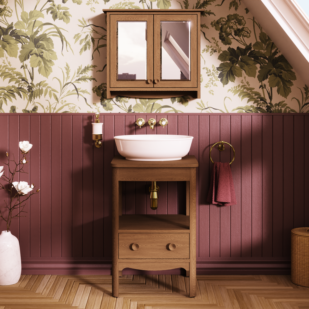 Badrumskommod Burlington Guild 56 cm med bänkskiva, mörk ek, mörk ek