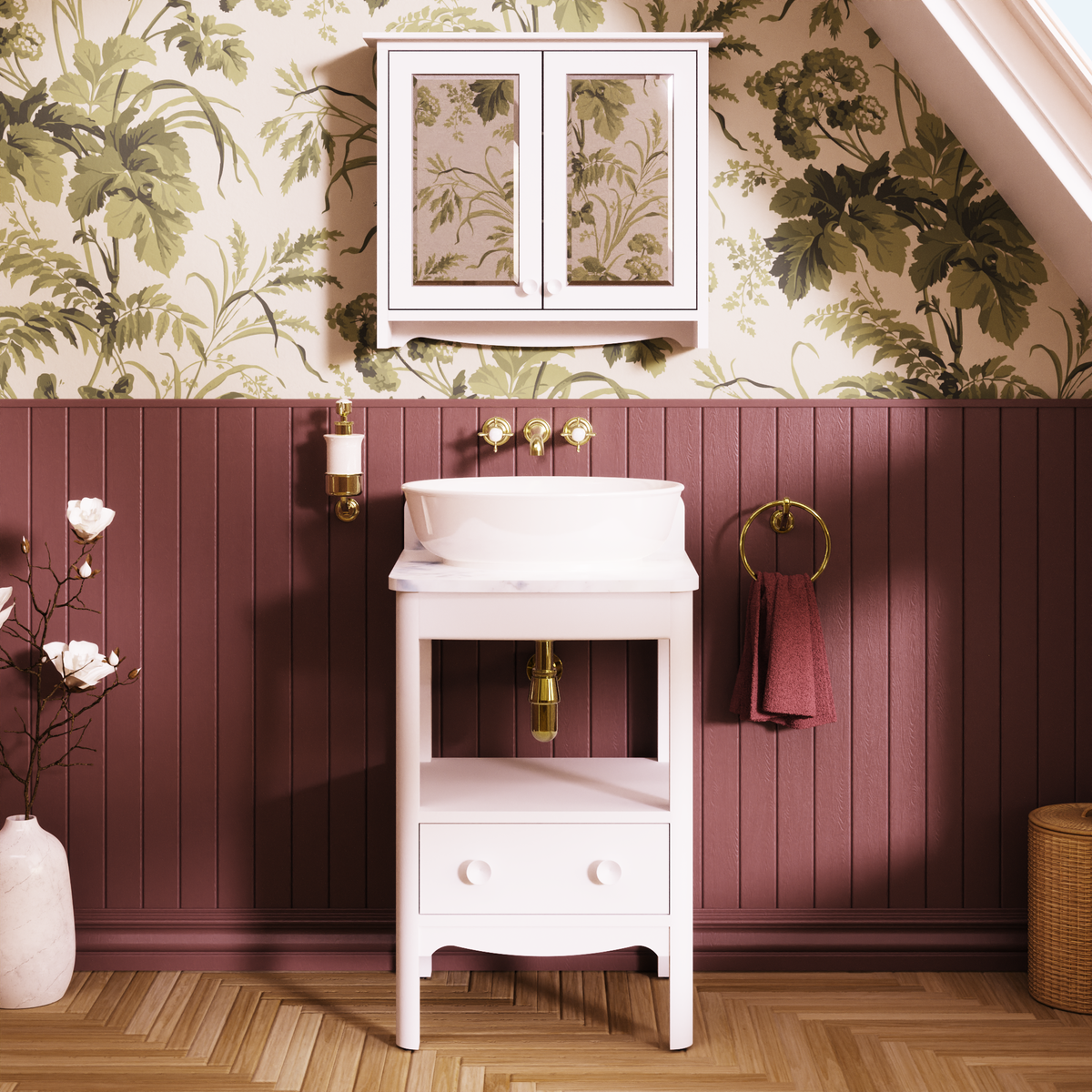 Badrumskommod Burlington Guild 56 cm med bänkskiva, varley vit, carrara