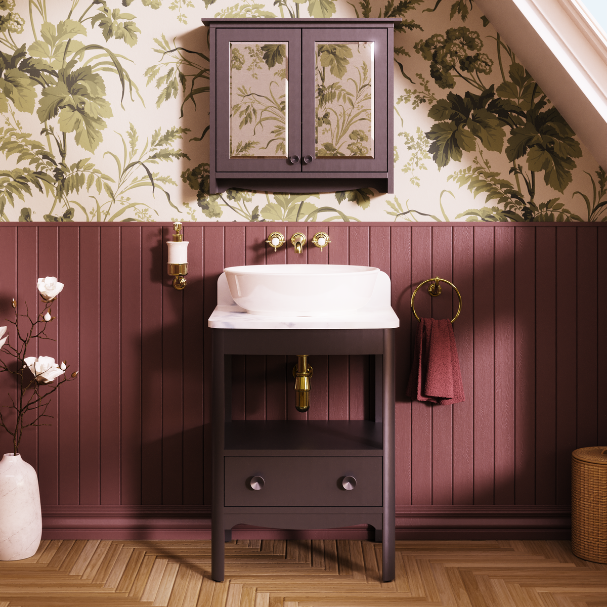 Badrumskommod Burlington Guild 62 cm med bänkskiva, ashbee grå, carrara