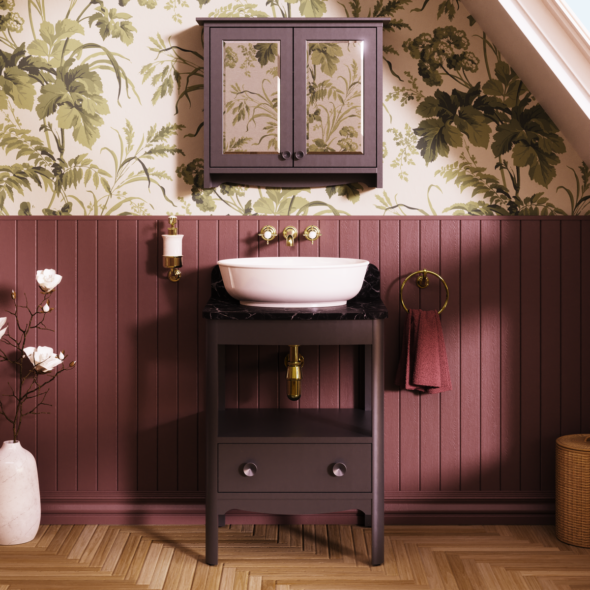 Badrumskommod Burlington Guild 62 cm med bänkskiva, ashbee grå, marquina
