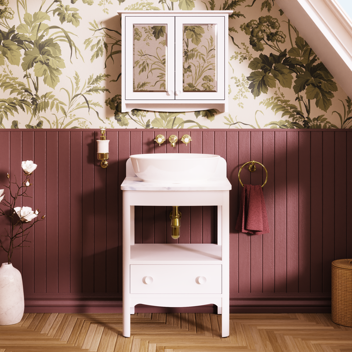 Badrumskommod Burlington Guild 62 cm med bänkskiva, varley vit, carrara