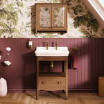 Badrumskommod Burlington Guild 62 cm med tvättställ, mörk ek, 2 blandarhål