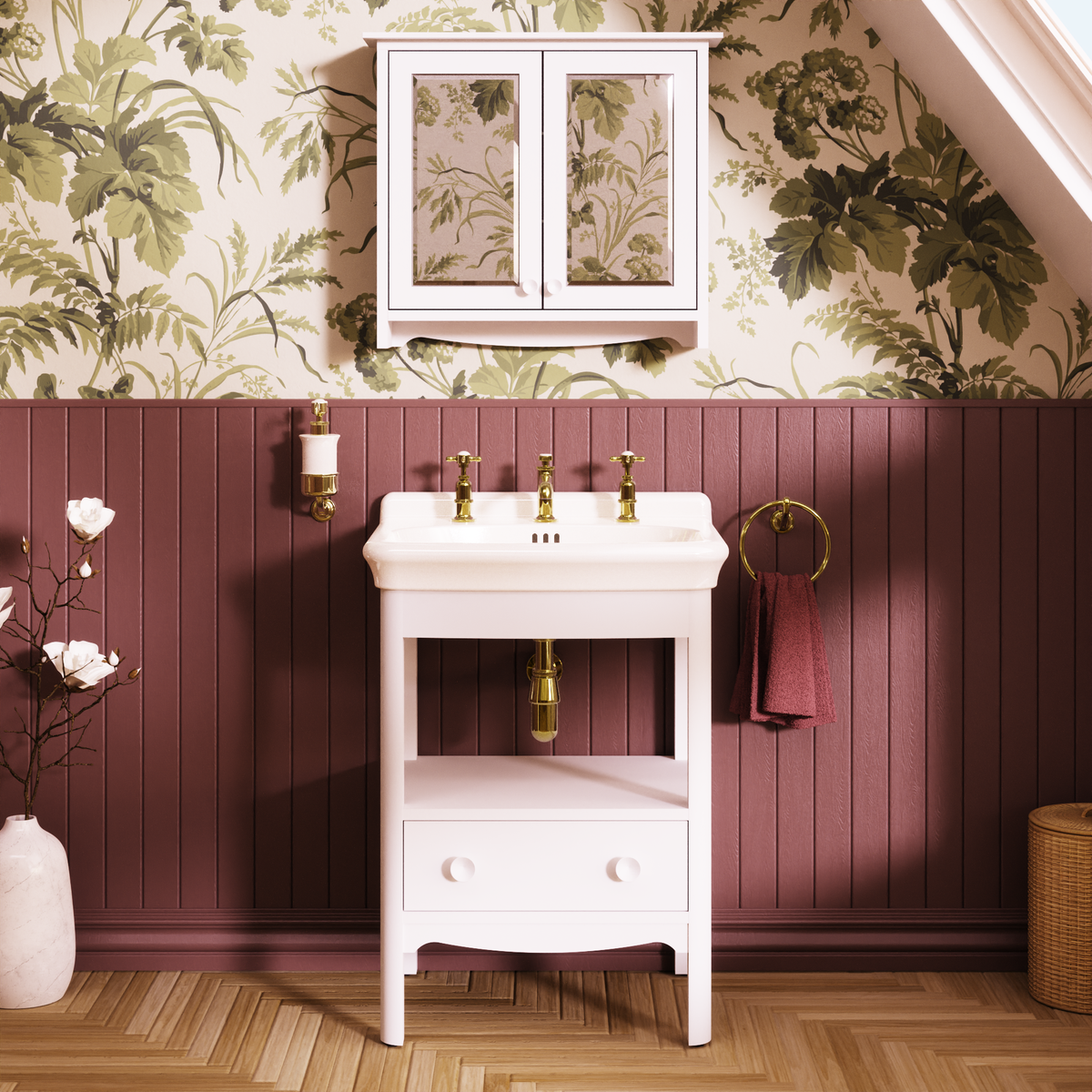 Badrumskommod Burlington Guild 62 cm med tvättställ, varley vit, 3 blandarhål