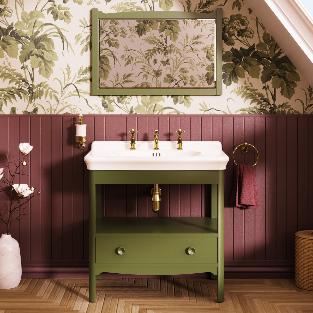 Badrumskommod Burlington Guild 85 cm med tvättställ, carlyle grön, 3 blandarhål