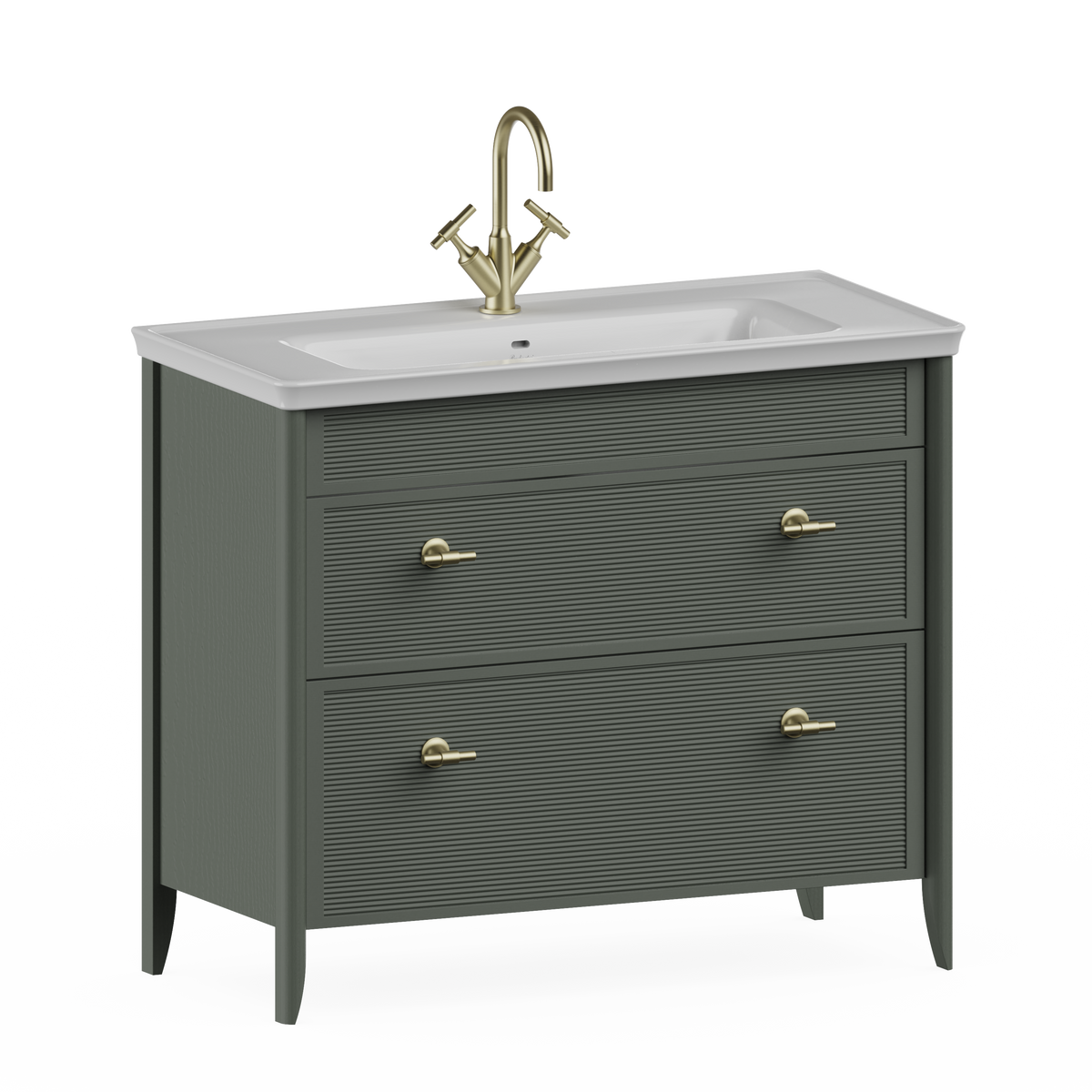 Badrumskommod Burlington Strand 100 cm med lådor, grangrön, 1 blandarhål