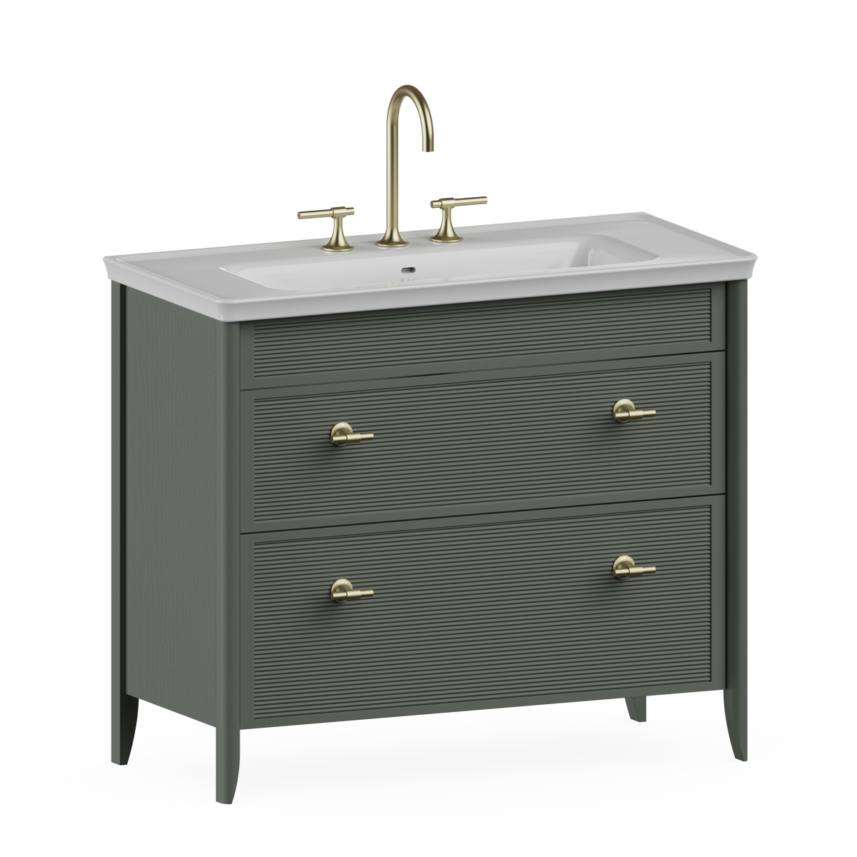 Badrumskommod Burlington Strand 100 cm med lådor, grangrön, 3 blandarhål