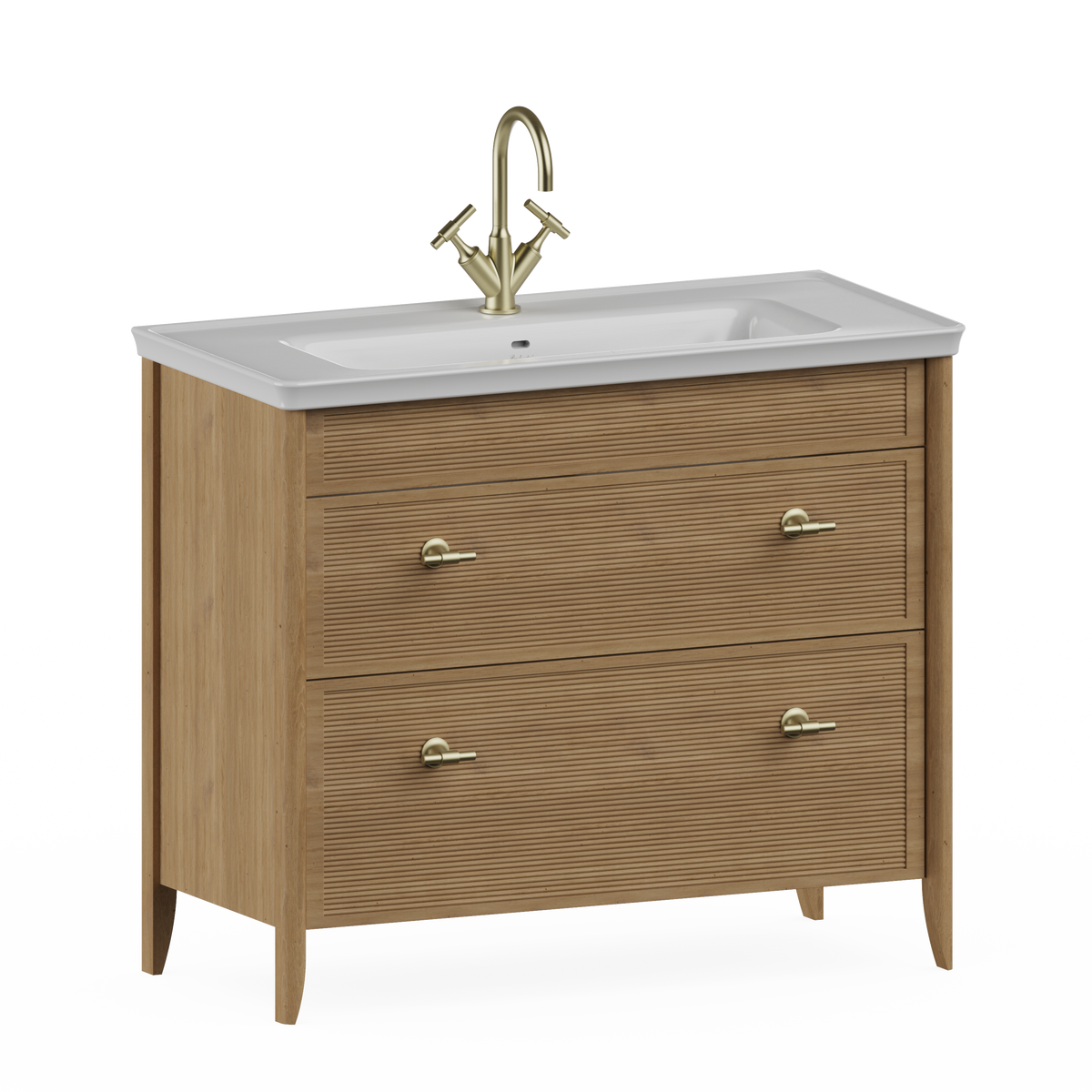 Badrumskommod Burlington Strand 100 cm med lådor, ljus ek, 1 blandarhål