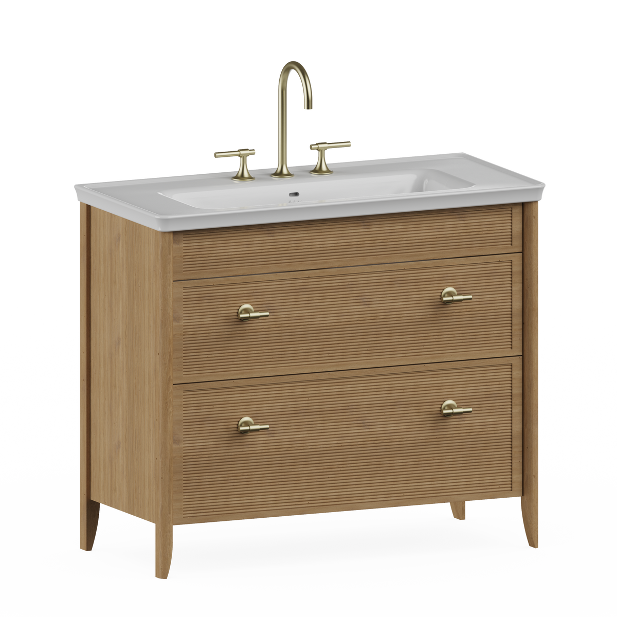 Badrumskommod Burlington Strand 100 cm med lådor, ljus ek, 3 blandarhål