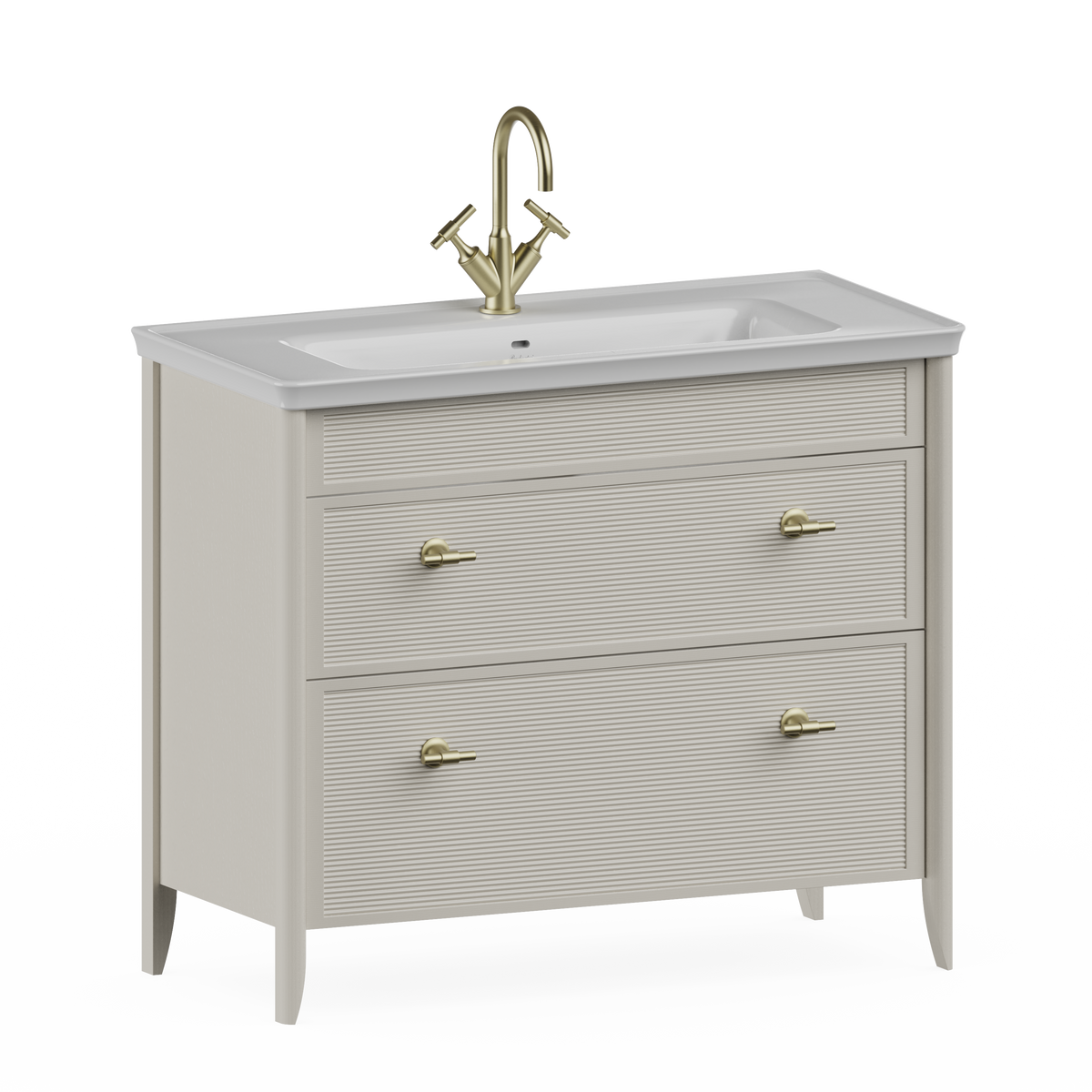 Badrumskommod Burlington Strand 100 cm med lådor, ljus taupe, 1 blandarhål