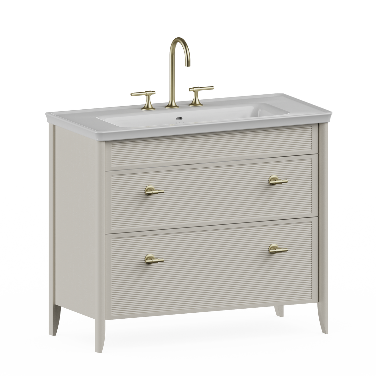 Badrumskommod Burlington Strand 100 cm med lådor, ljus taupe, 3 blandarhål