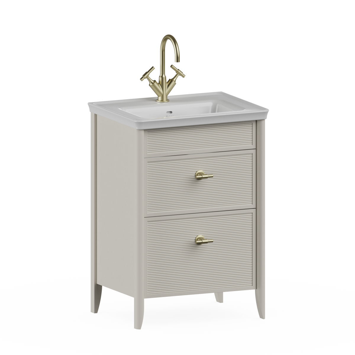 Badrumskommod Burlington Strand 60 cm med lådor, ljus taupe, 1 blandarhål