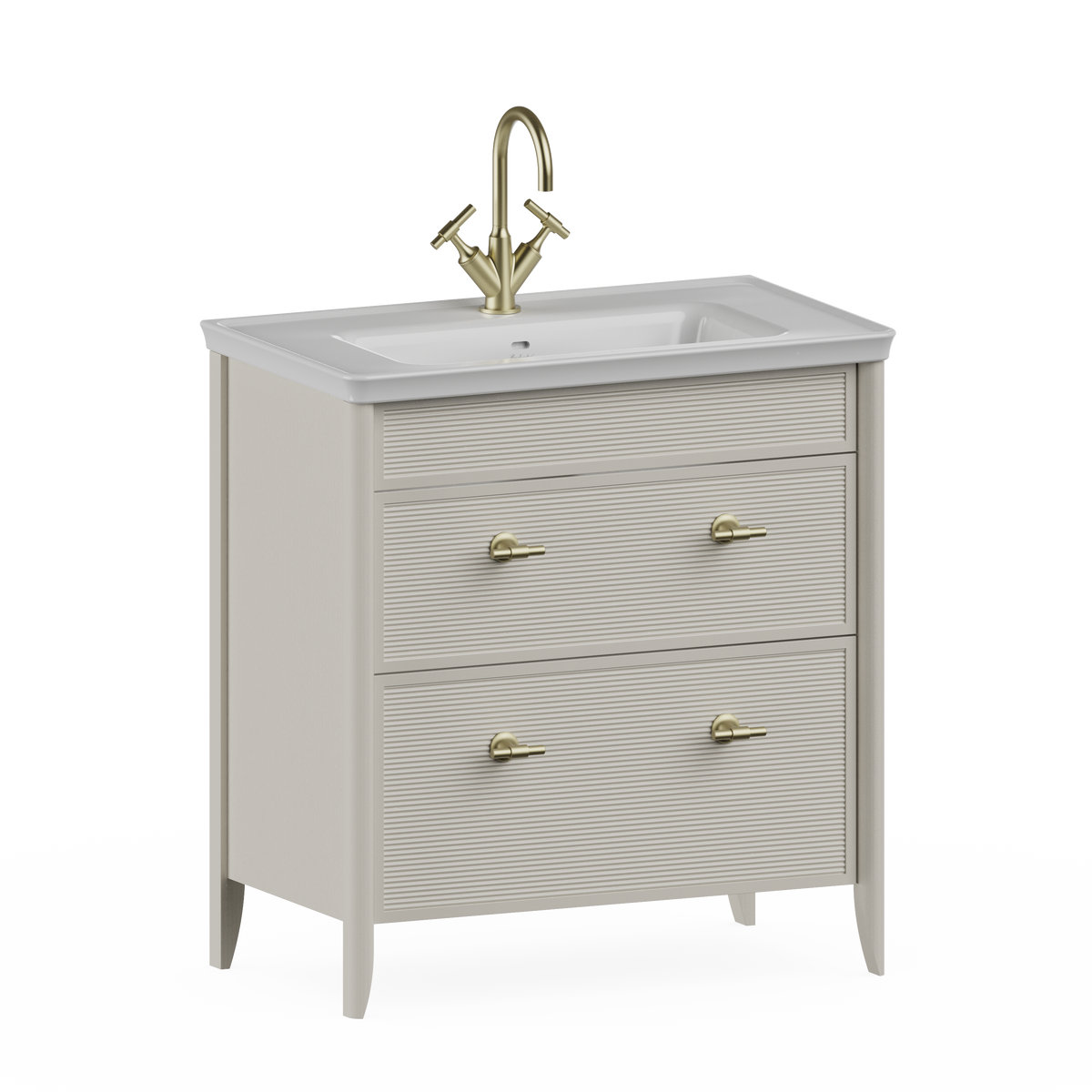 Badrumskommod Burlington Strand 80 cm med lådor, ljus taupe, 1 blandarhål