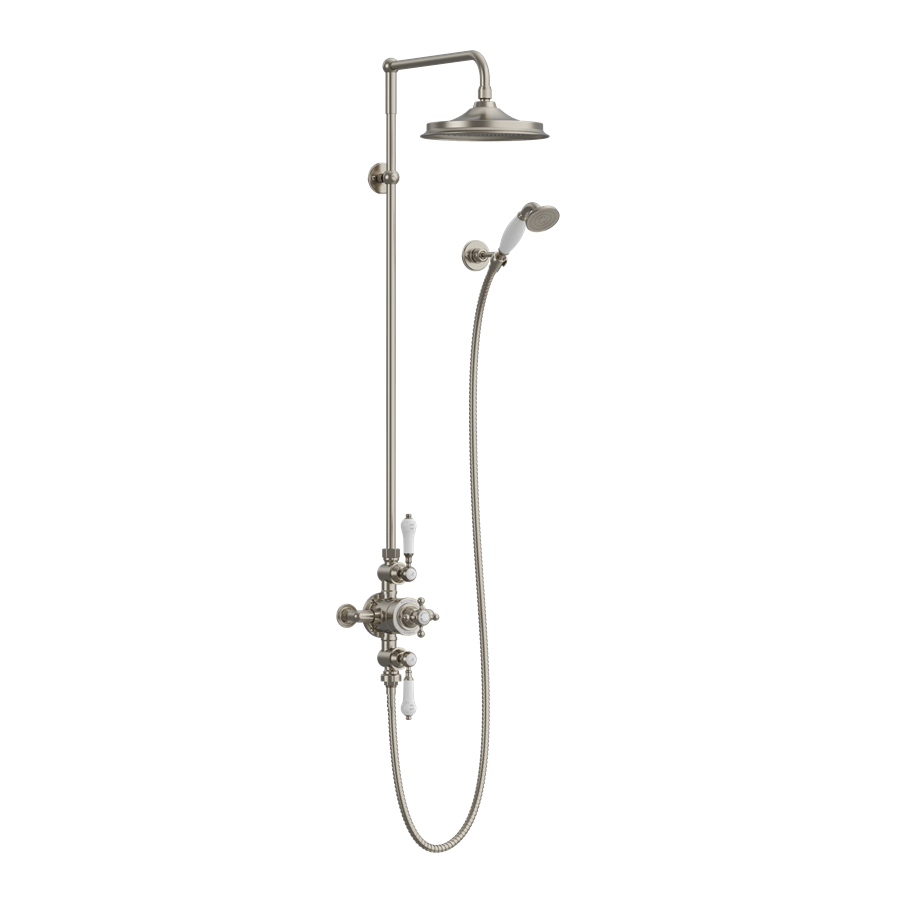 Duschset Burlington Avon utanpåliggande förlängt Borstad nickel, 9 tum (23 cm)