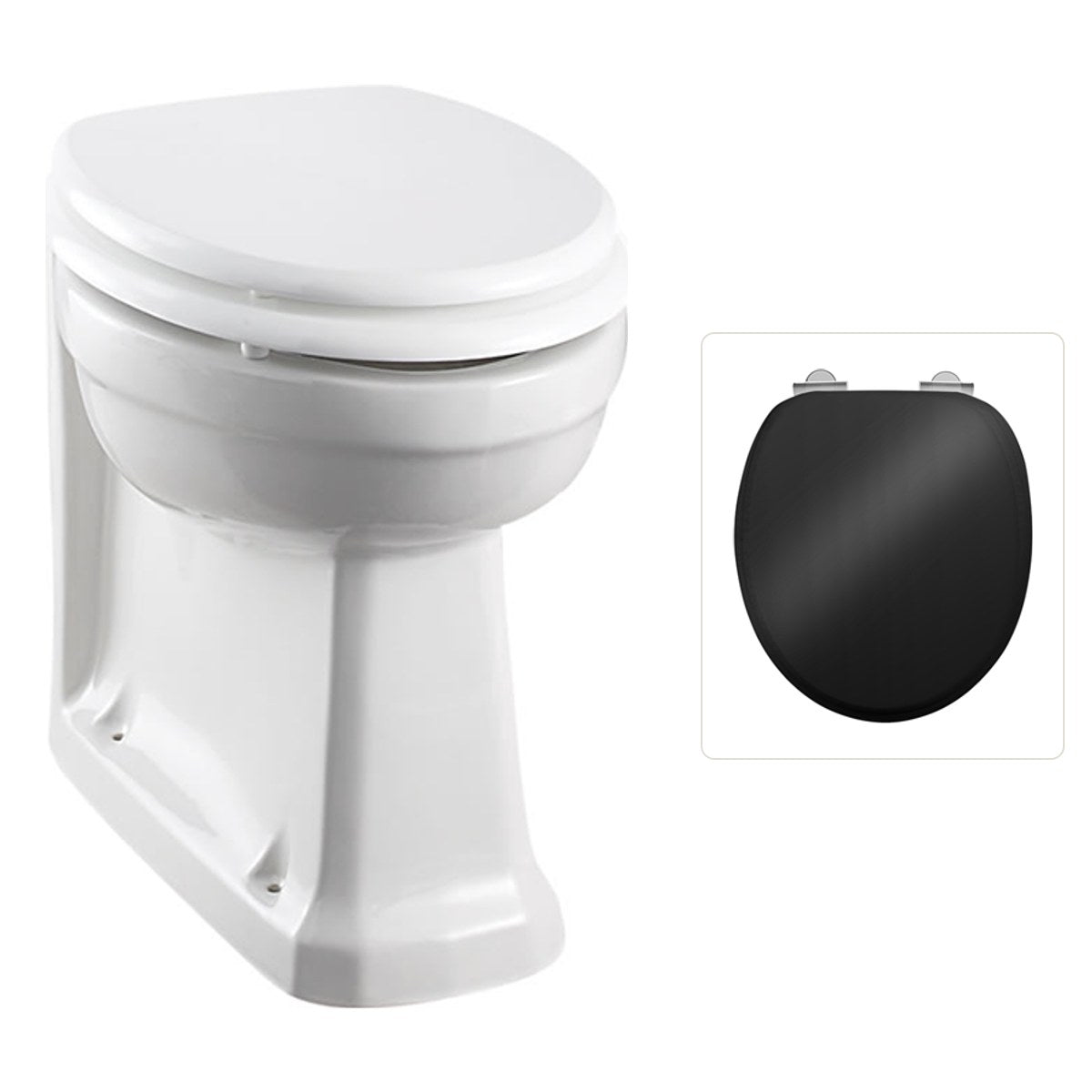 Golvstående toalettstol Burlington back to wall inbyggnadstoalett med soft close-sits, sits blank svart