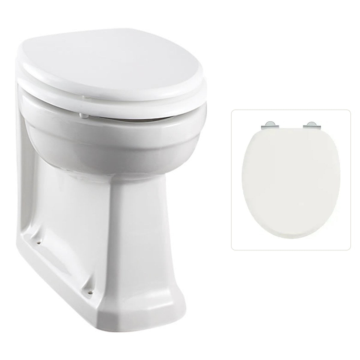 Golvstående toalettstol Burlington back to wall inbyggnadstoalett med soft close-sits, sits blank vit